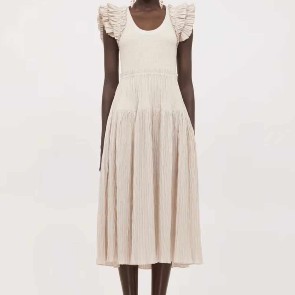 Elegant Cream Ruffle Sleeve Dress